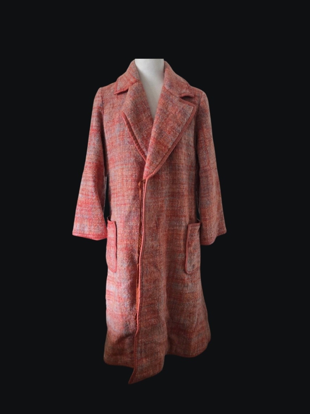 Mens Coral Tweed Pea Coat - Unbranded